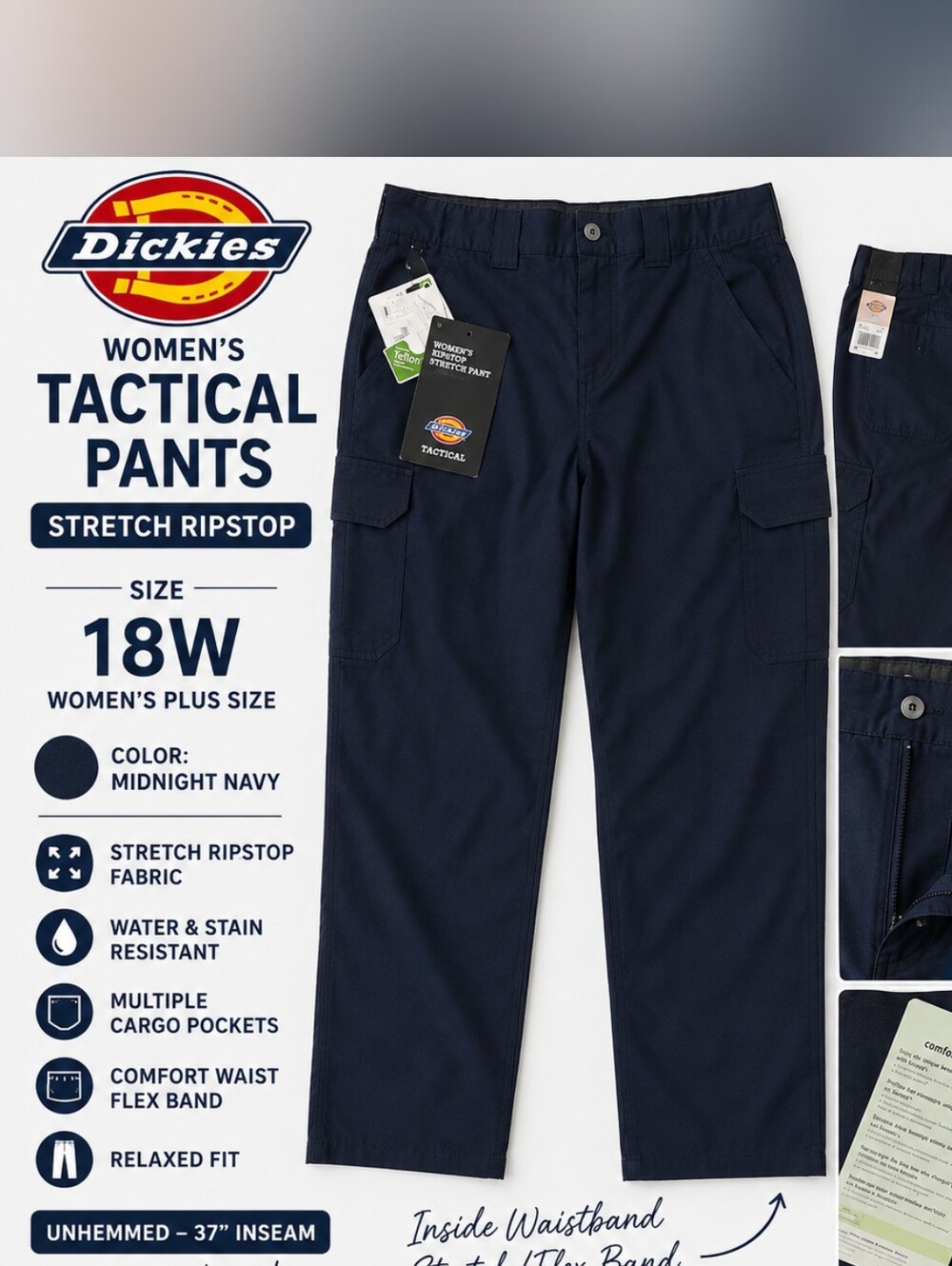 Dickies Women’s 18W Tactical Stretch Ripstop Pants – Midnight Navy – NWT